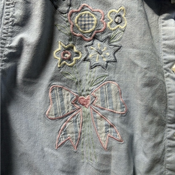 Embroidered Flowers Button Down Short Sleeves Women’s Top, Size: XXL - Picture 5 of 9